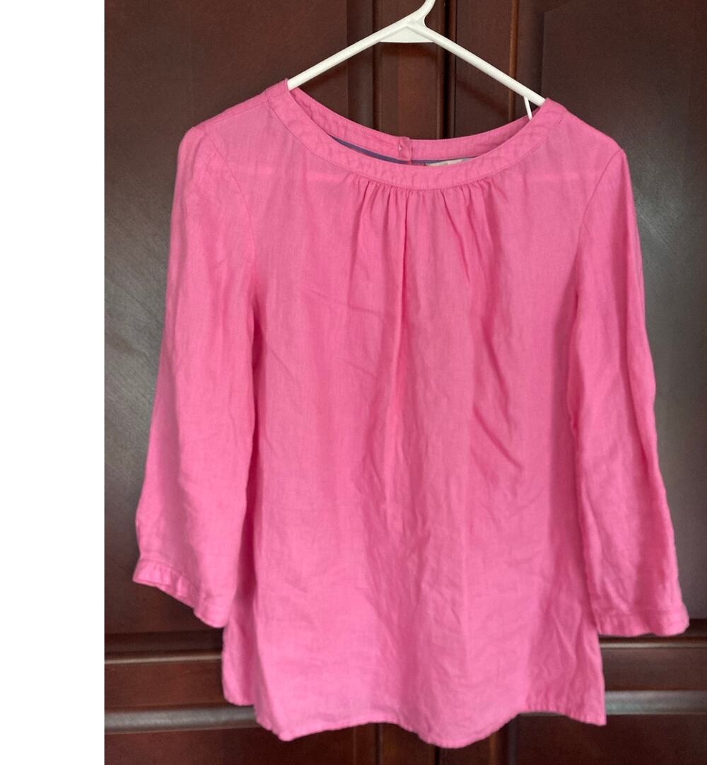 Boden - Linen Coastal Chic Bubblegum Pink 3/4 Sleeve Button Back Blouse - 6